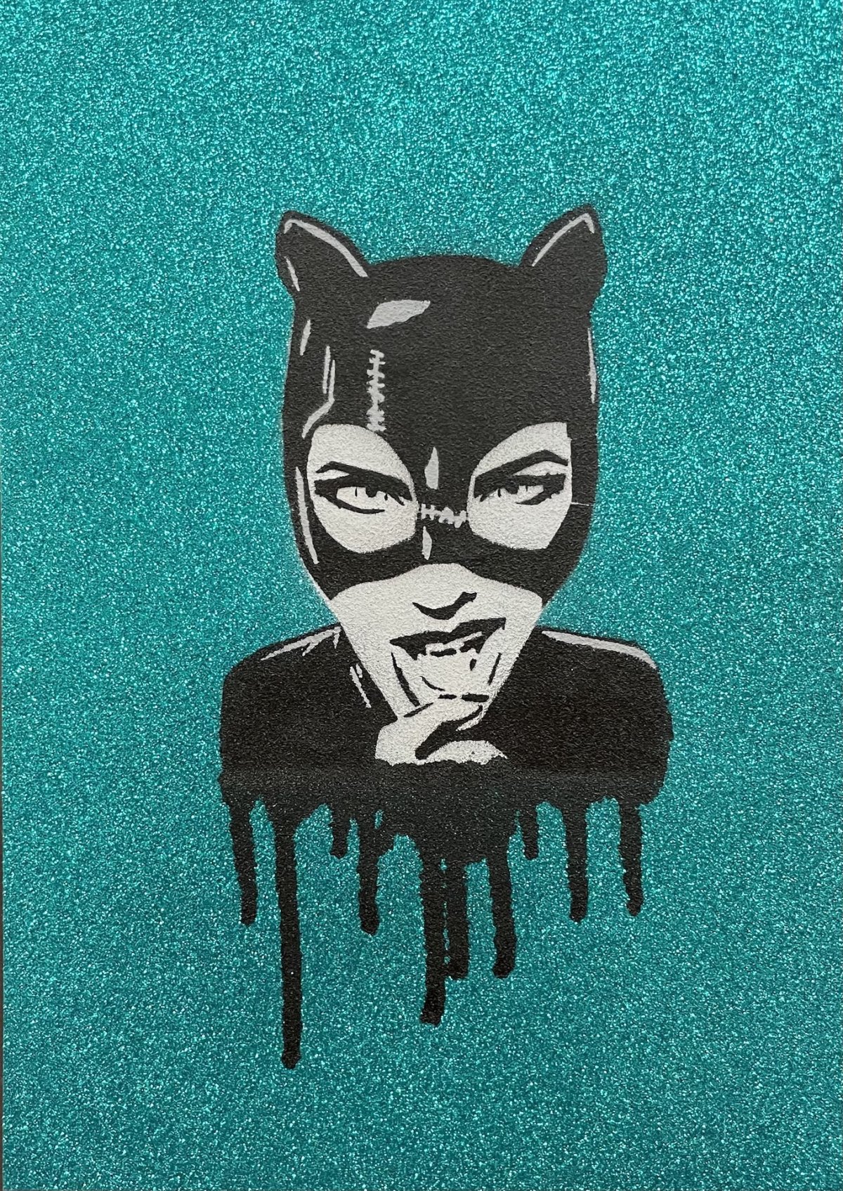 catwoman-auf-glitzer-stoff-lizartberlin-popart-streetart-urbanart-graffiti-galerie-hamburg-popstreetshop